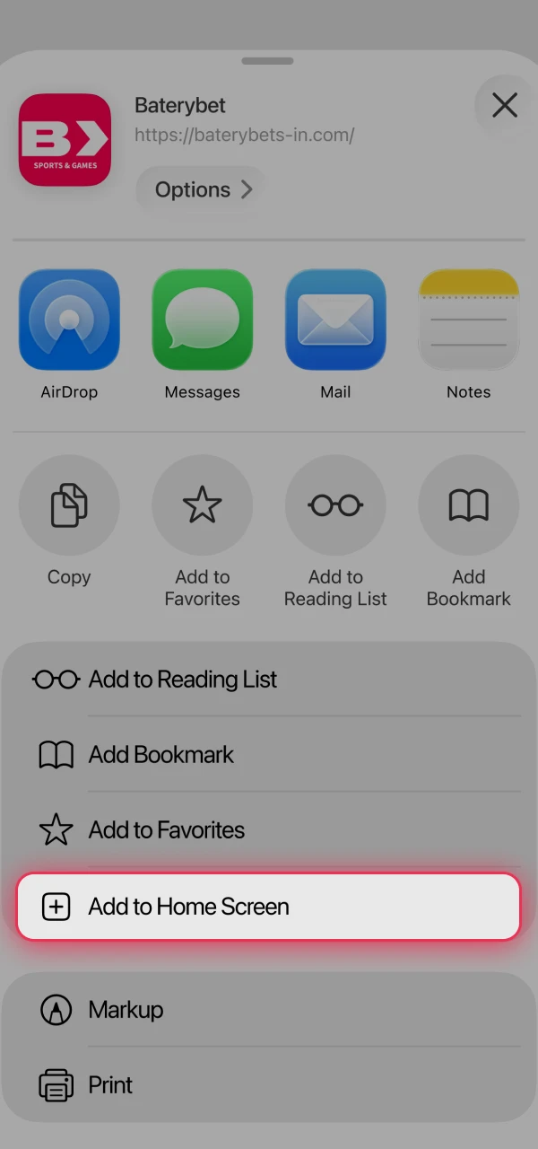 Add the Baterybet PWA shortcut to your home screen for quick platform access.