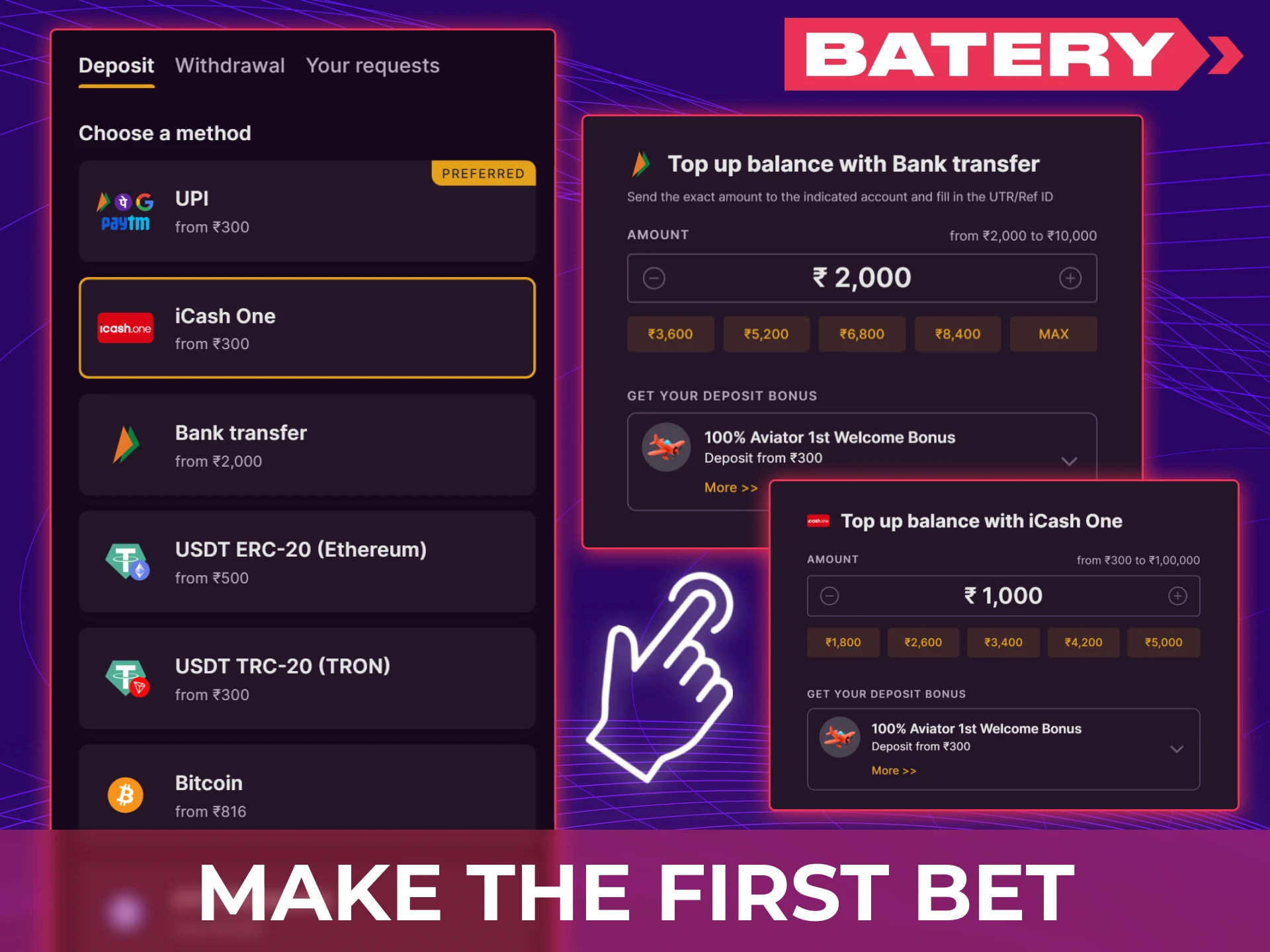 Place your first bet quickly using Baterybet’s simple interface.