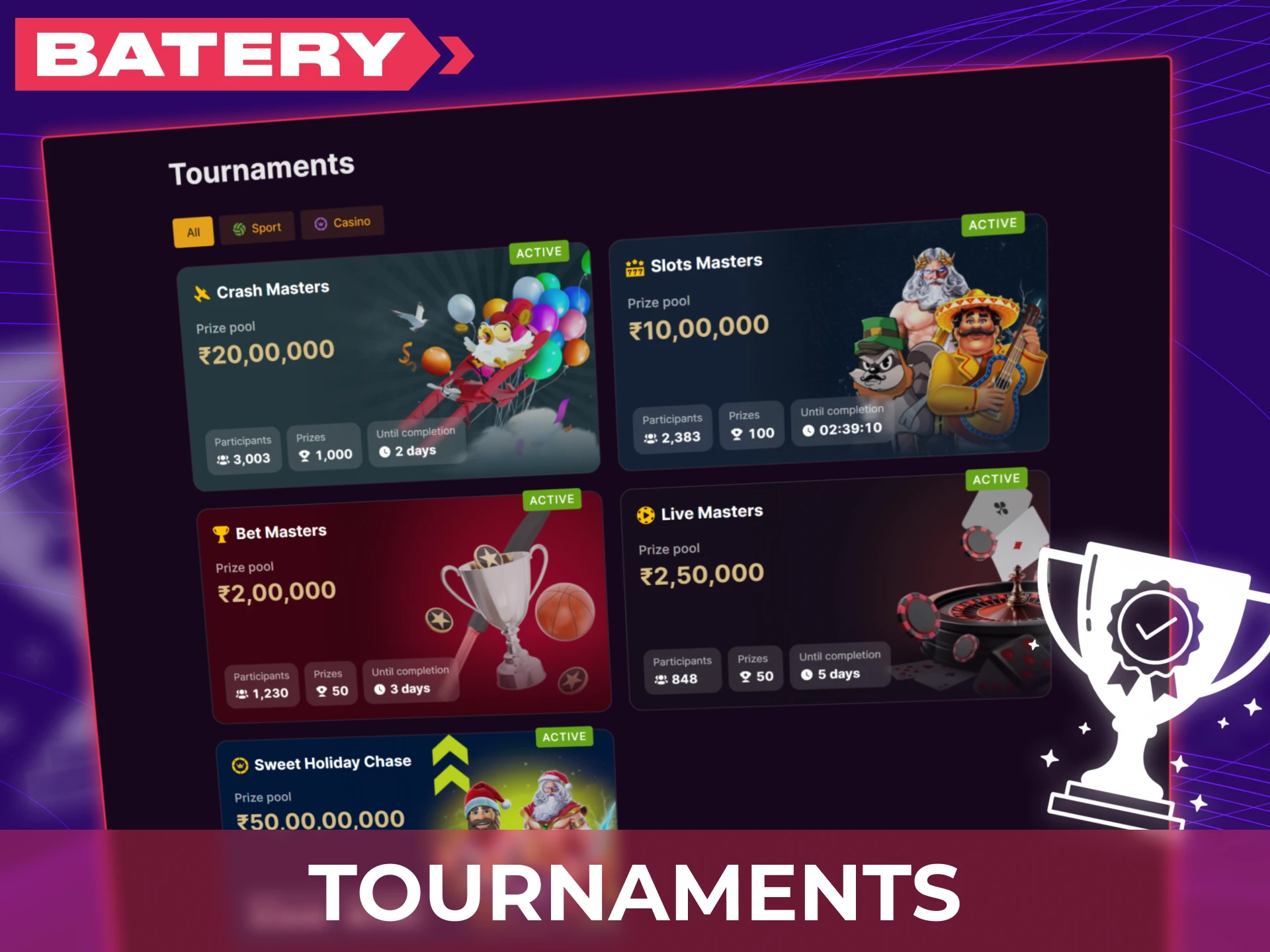 Baterybet invites Indian players to join frequent tournaments that offer competitive play, rotating game themes, and attractive prize opportunities.