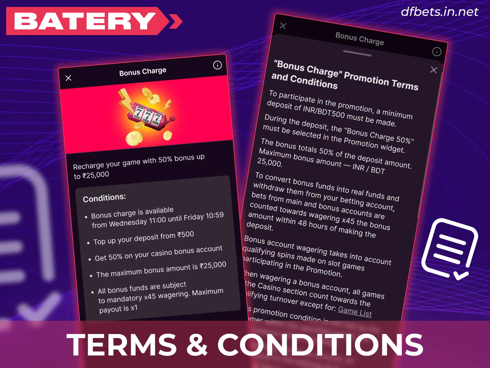 Review specific wagering rules on the official Batery gaming platform.