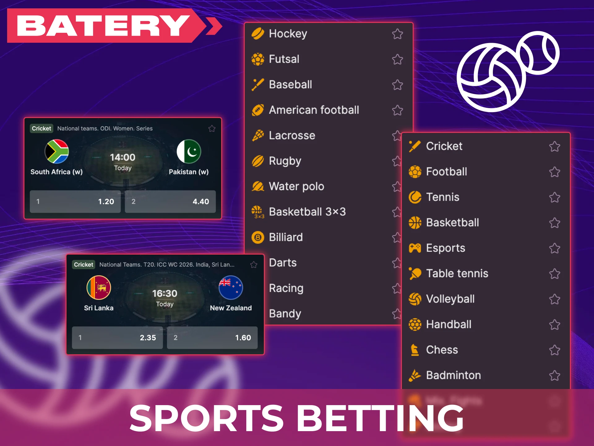 Start sports betting on the official Batery platform today.