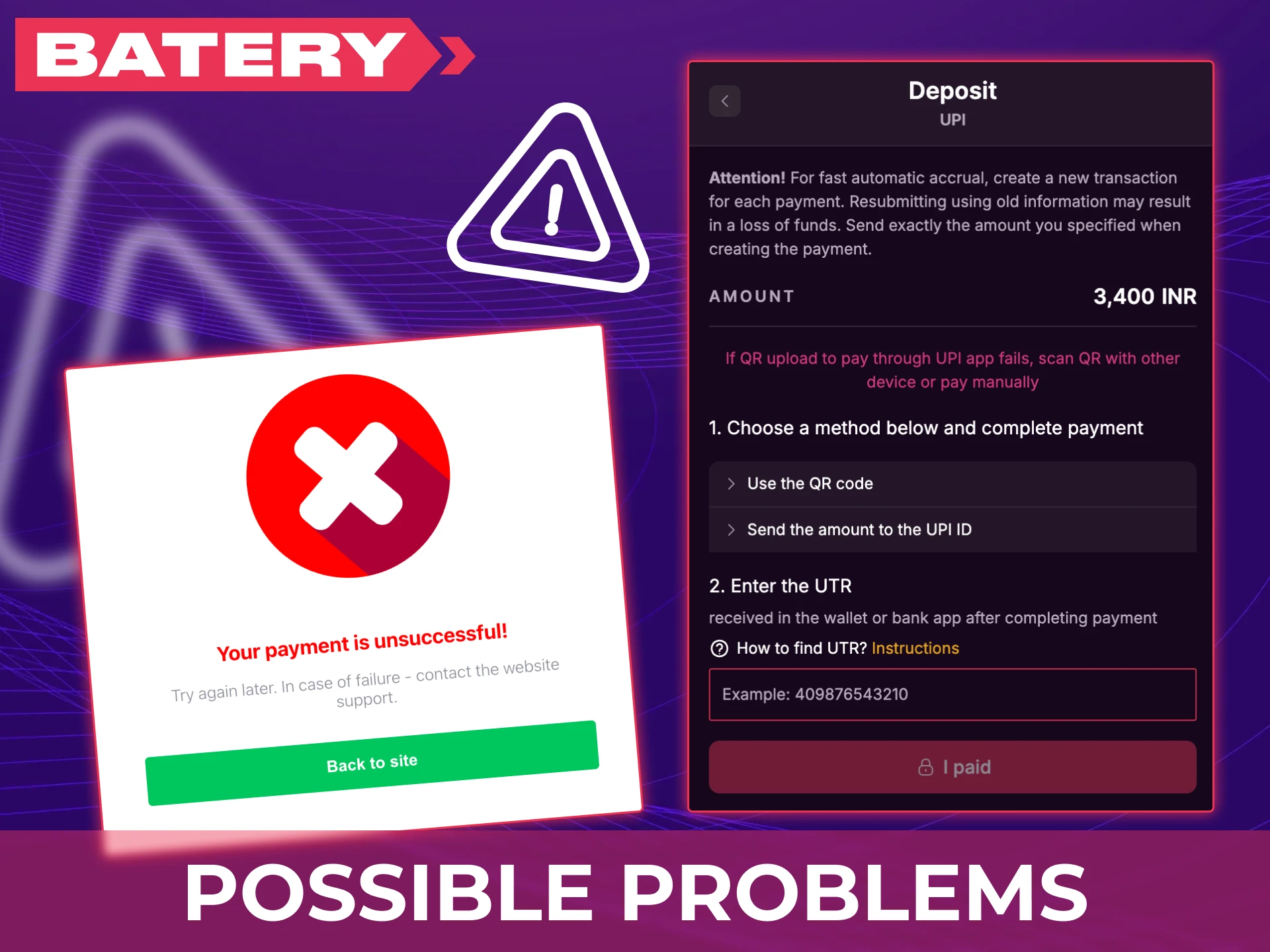 Resolve possible problems with deposits quickly on the Batery platform.