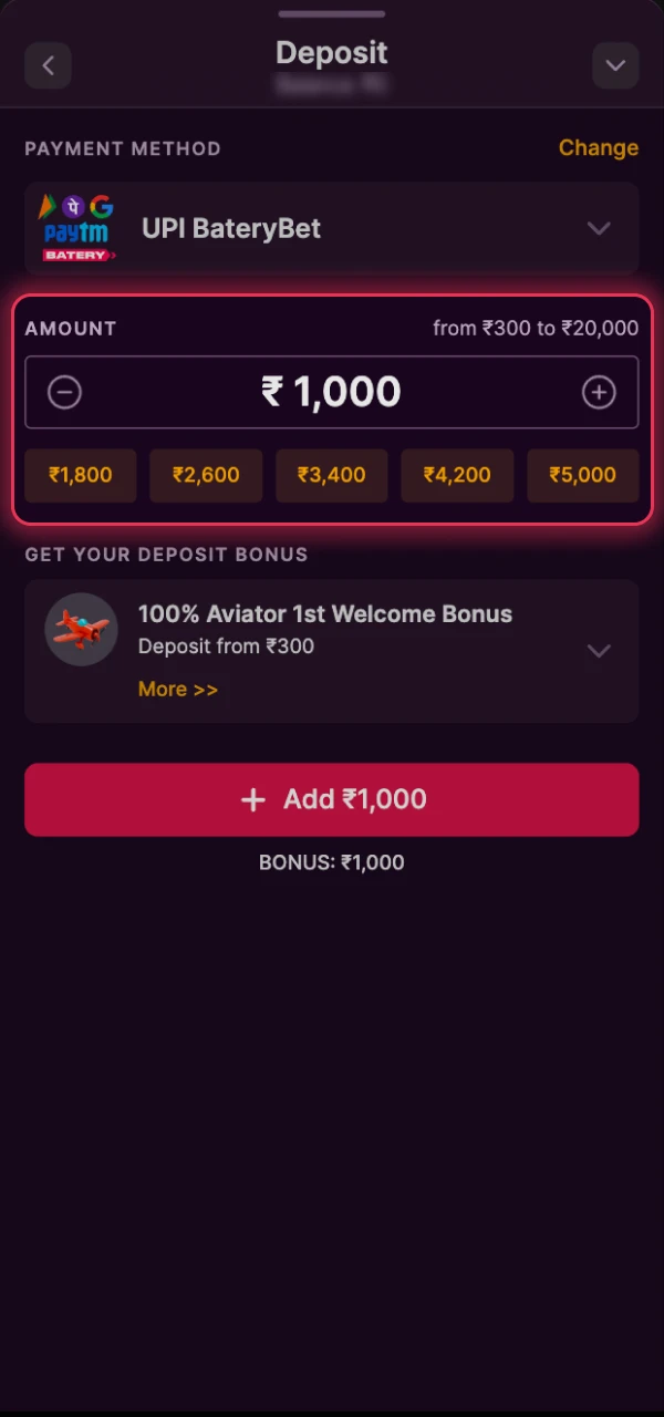 Enter amount and details for your secure Batery deposit transaction.