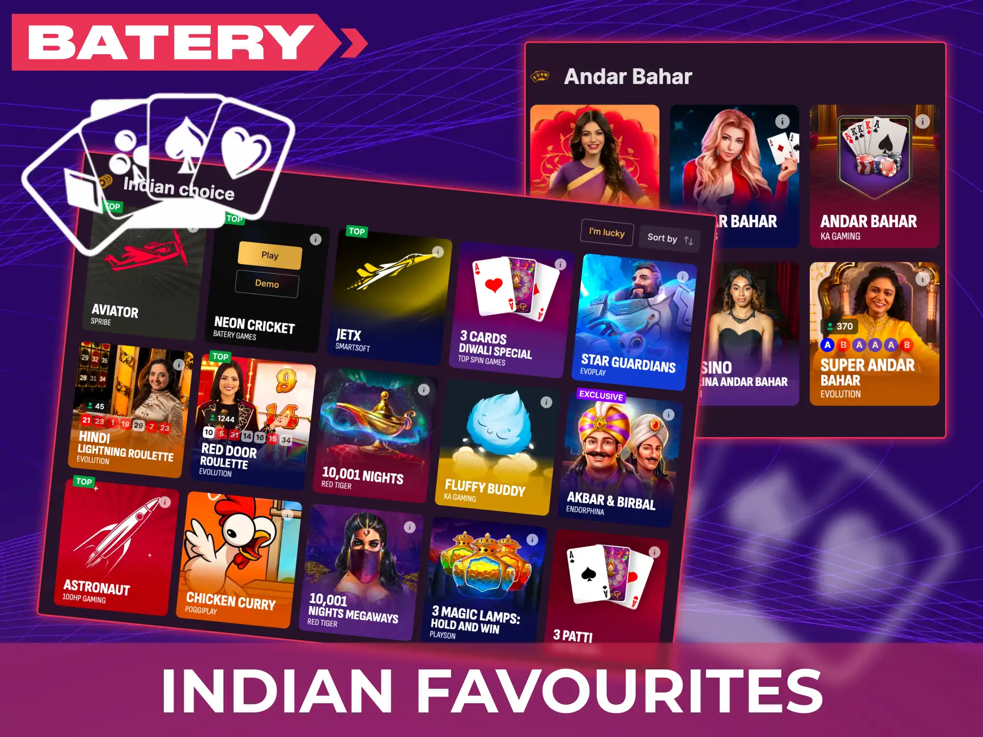 Explore live casino Indian favourites like Teen Patti at Batery.