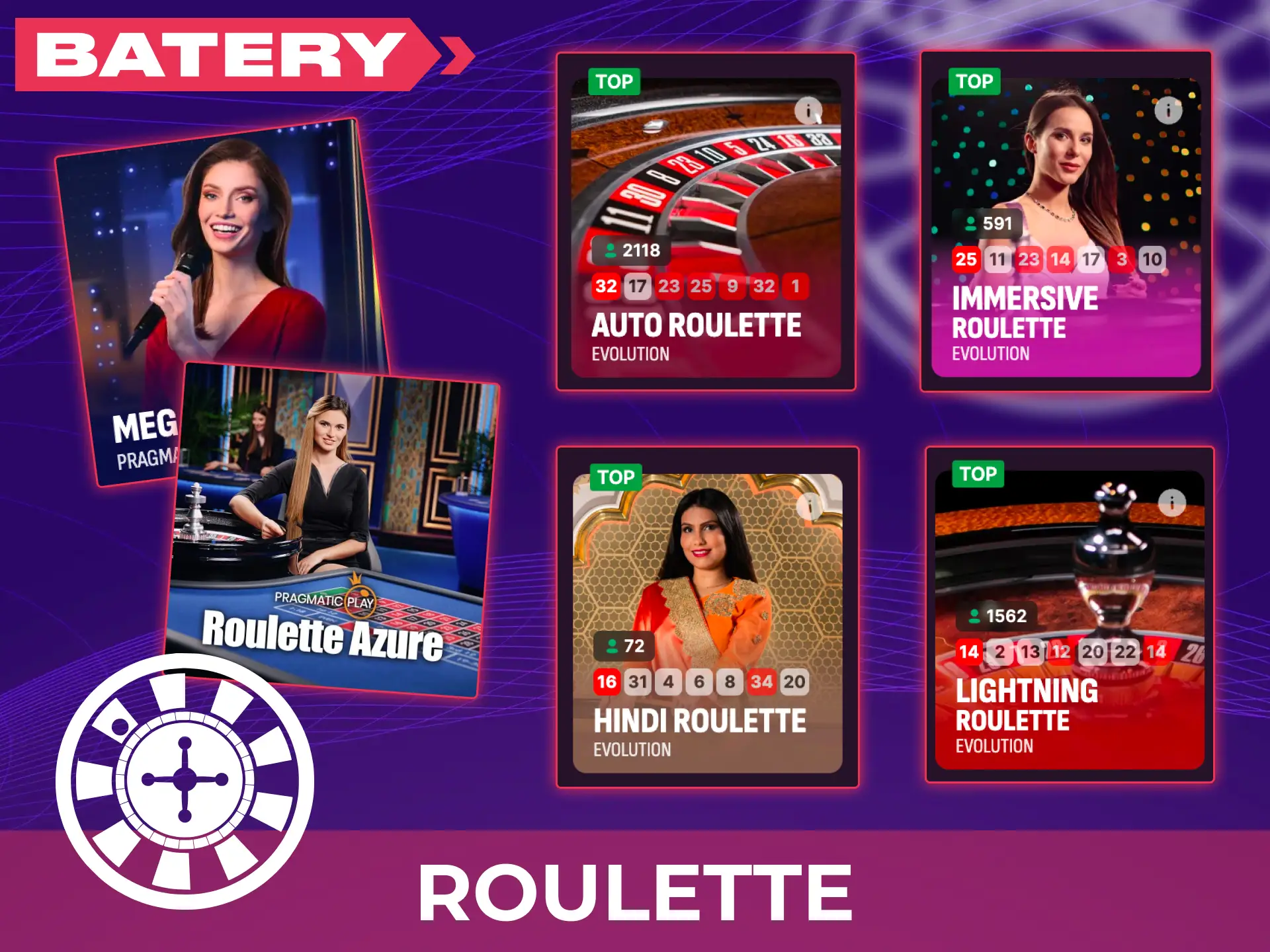 Join the live casino roulette table at Batery for big wins.
