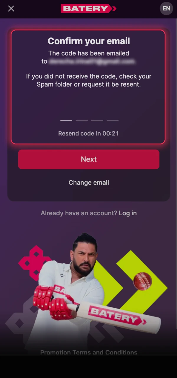 Confirm your identity via OTP to secure your Batery App account.