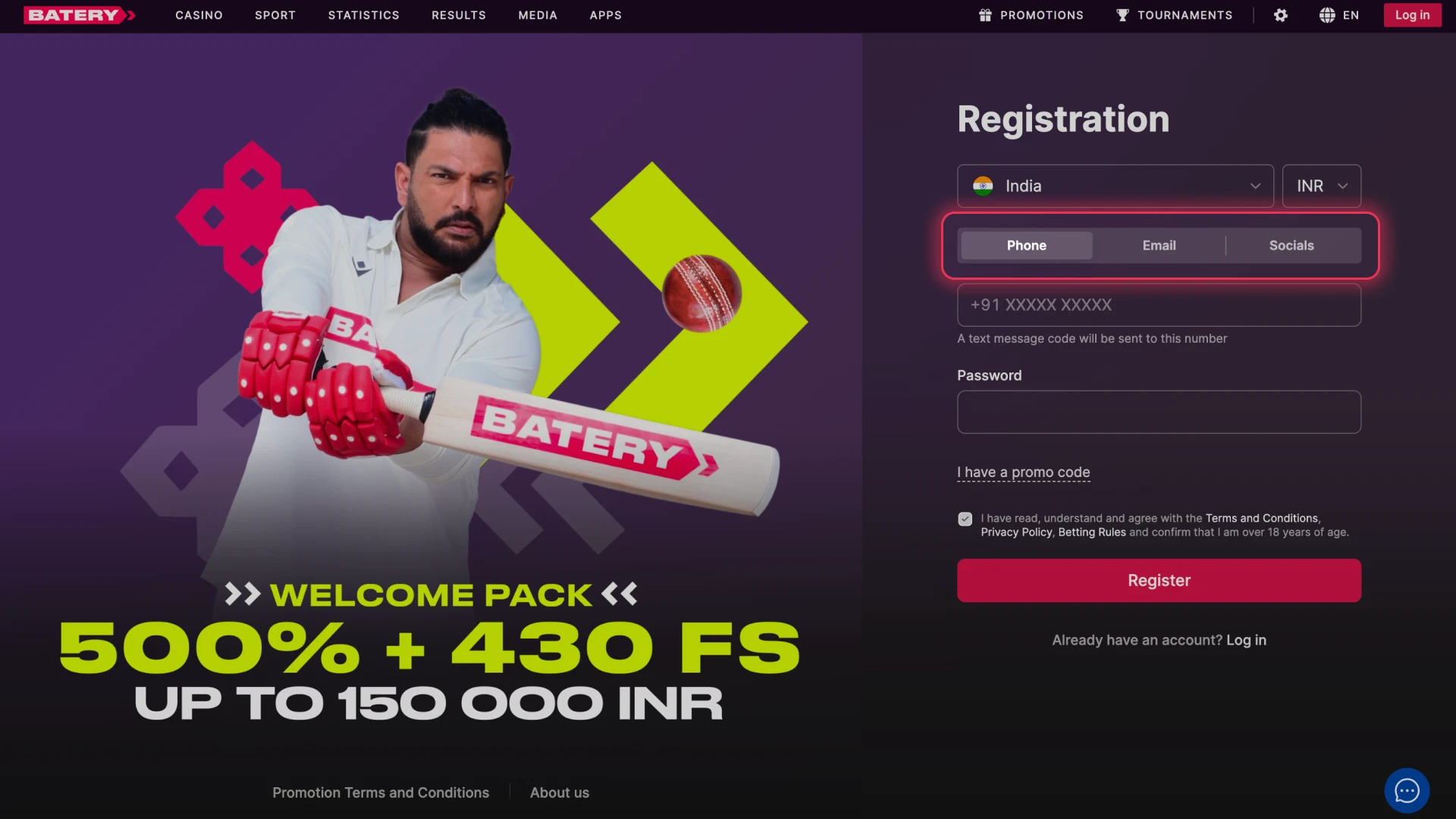 Choose the most convenient registration method for your Batery account.