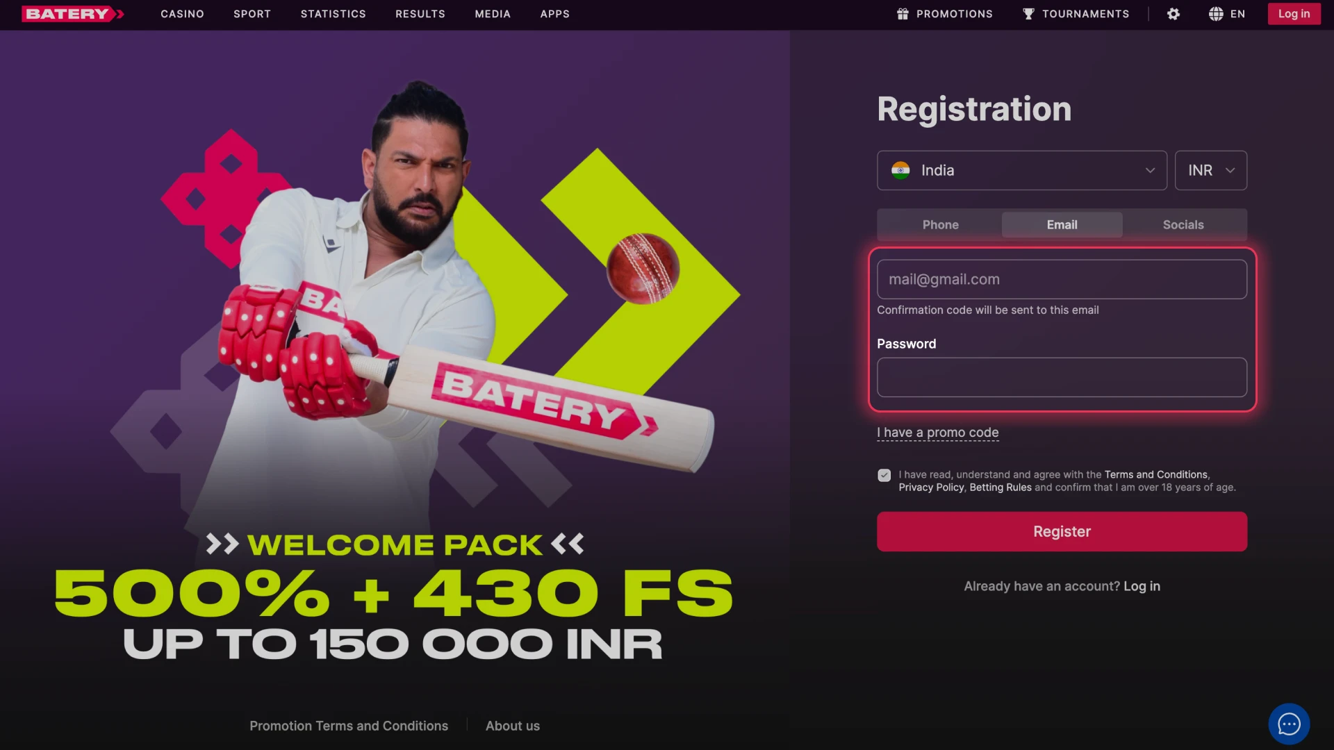 Enter your personal details to complete the Batery registration form.