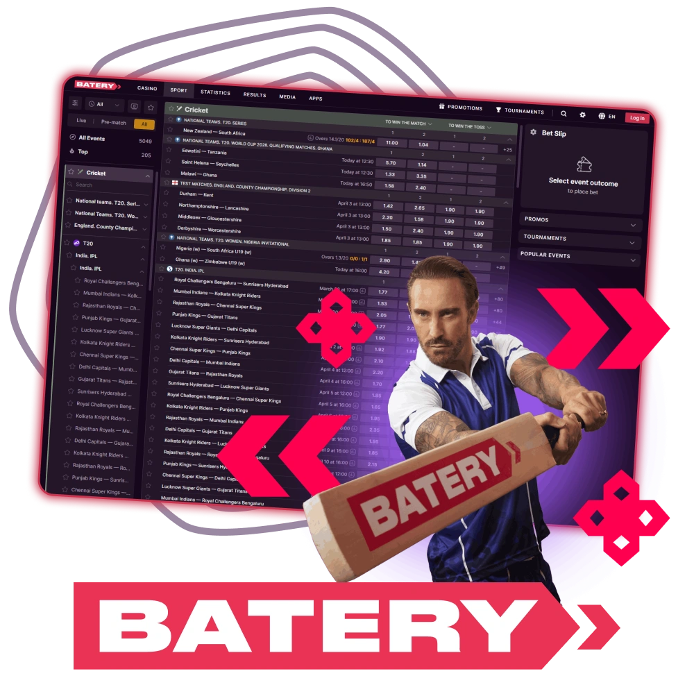 Bet on popular cricket tournaments and win big with Batery Sportsbook.